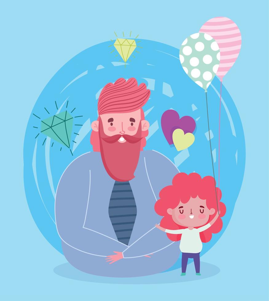 padre e hija con diseño de vectores de globos