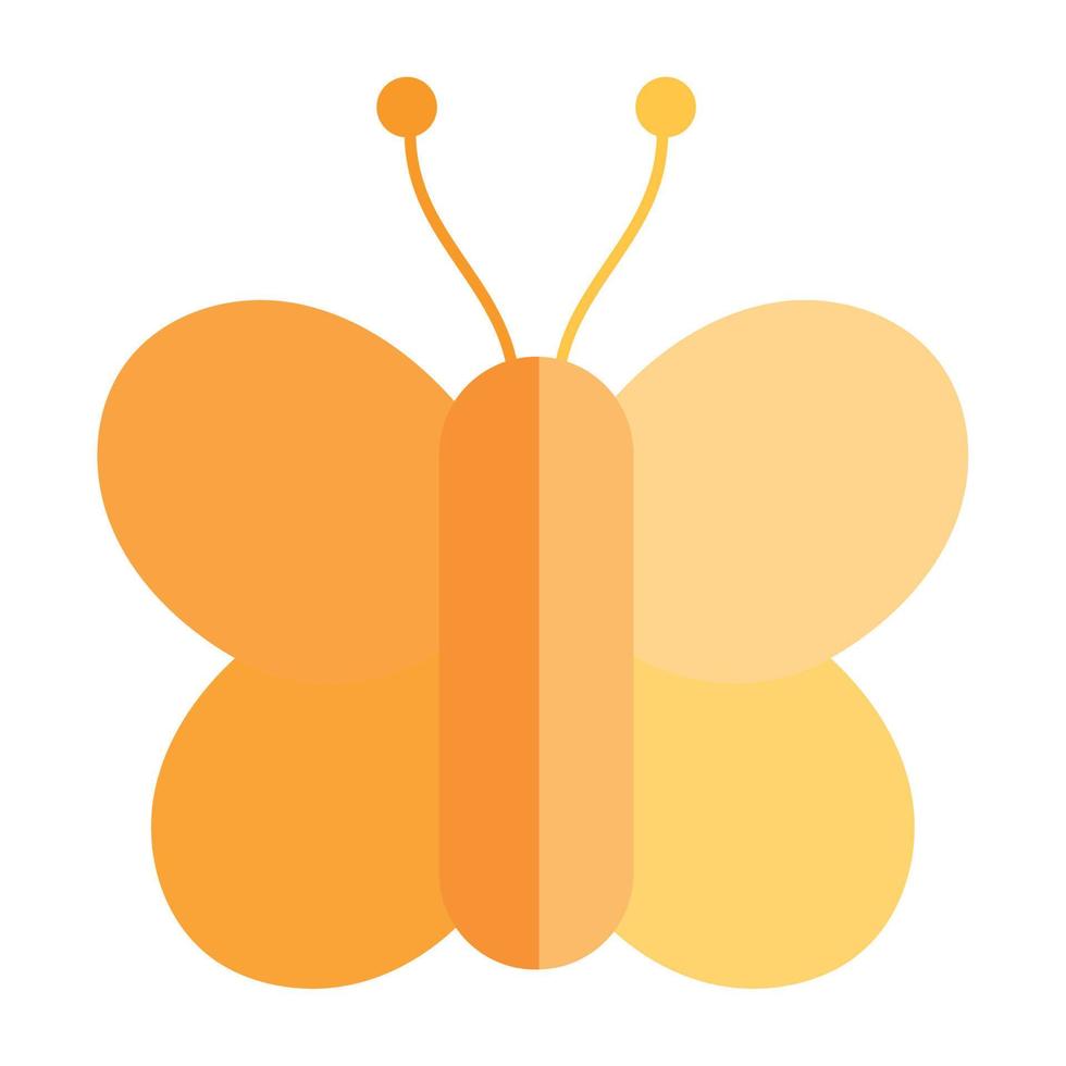 yellow butterfly insect animal in cartoon flat icon style vector