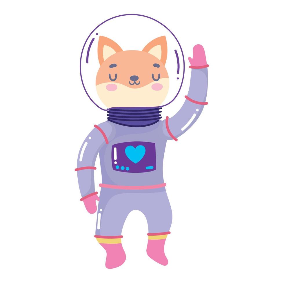 lindo gato con traje de astronauta aventura espacial galaxia dibujos animados vector