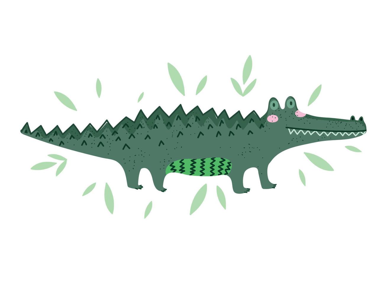 crocodile animal safari cartoon with leaves vector