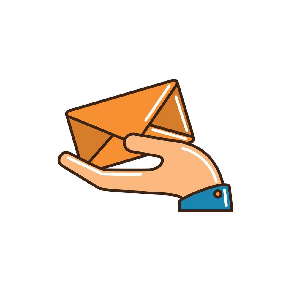 hand holding envelope mail letter delivery line and fill vector