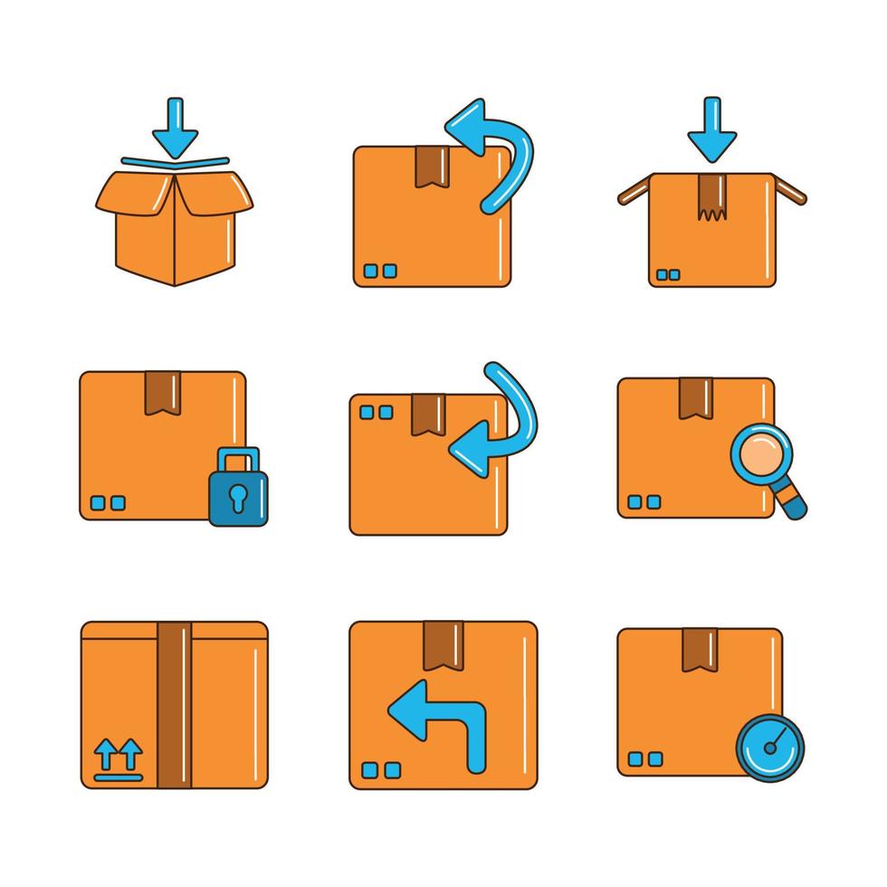 delivery cargo shipping distribution logistic icons set line and fill vector