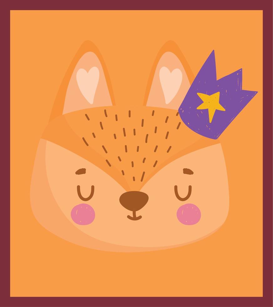 cute fox with crown head cartoon character yellow background vector