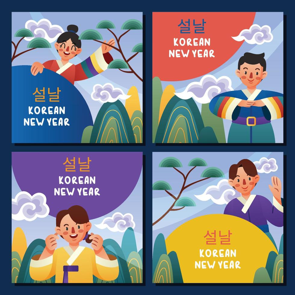 Seollal Korean New Year Social Media Template vector