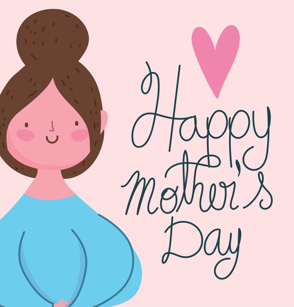 feliz día de la madre, tarjeta de amor de corazón de personaje de dibujos animados de mujer linda vector