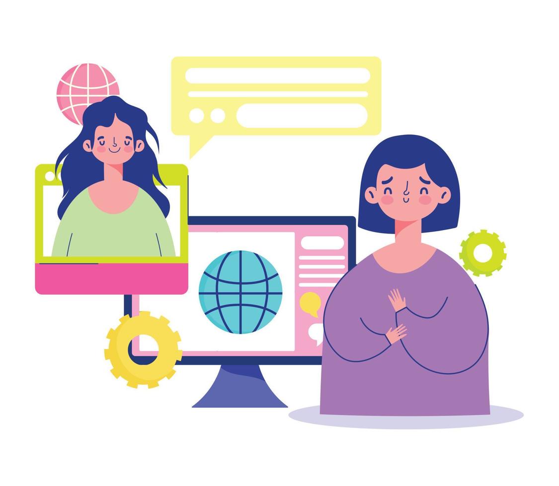 meeting online, people internet collaboration work computer vector