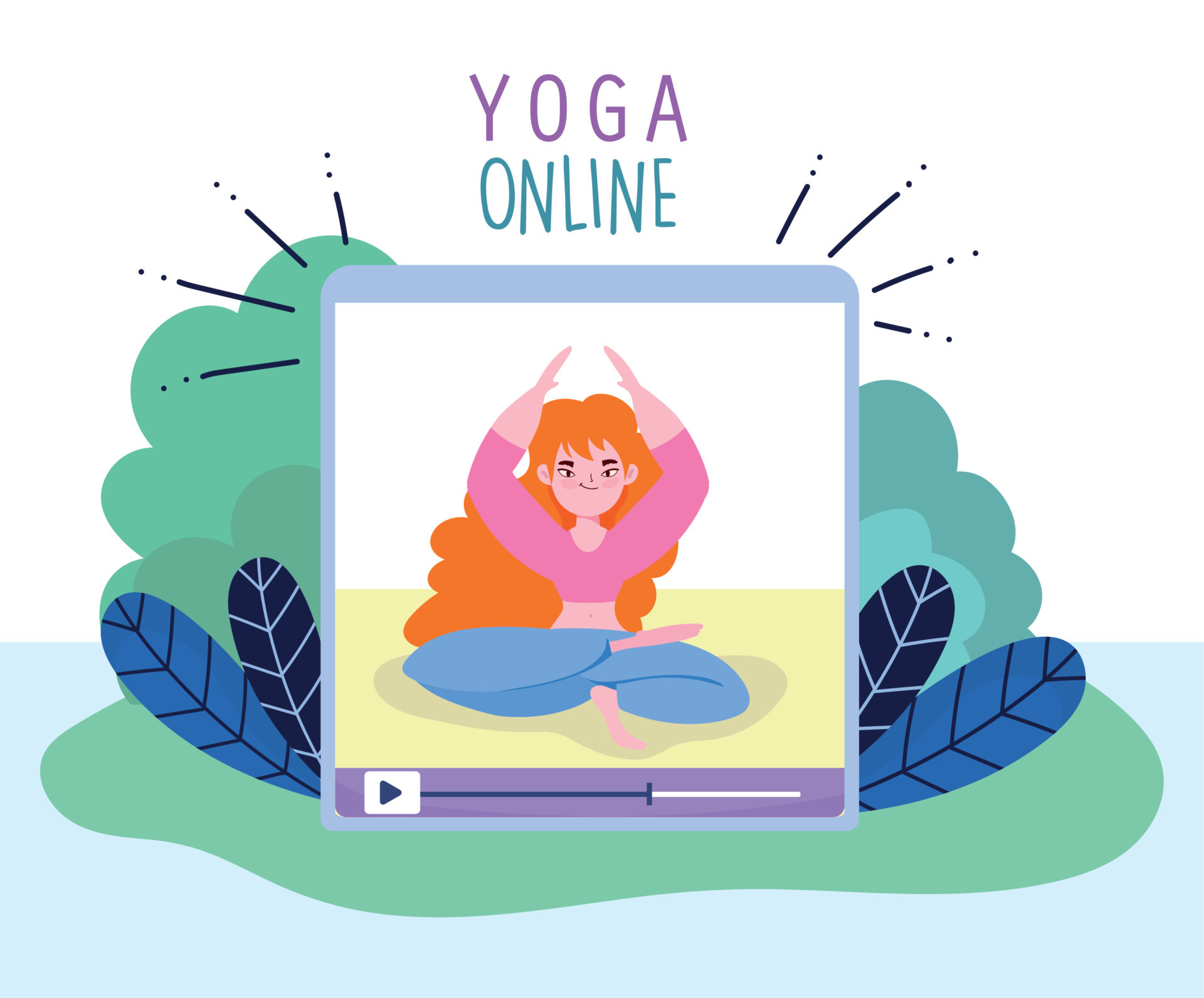 online yoga, video training yoga exercise digital cartoon 13640242 Vector  Art at Vecteezy
