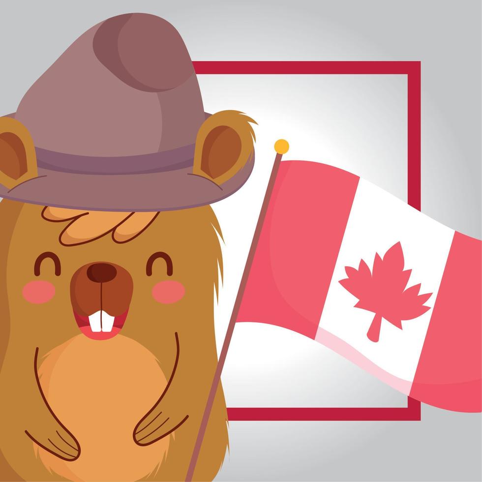 Beaver with canadian flag of happy canada day vector design