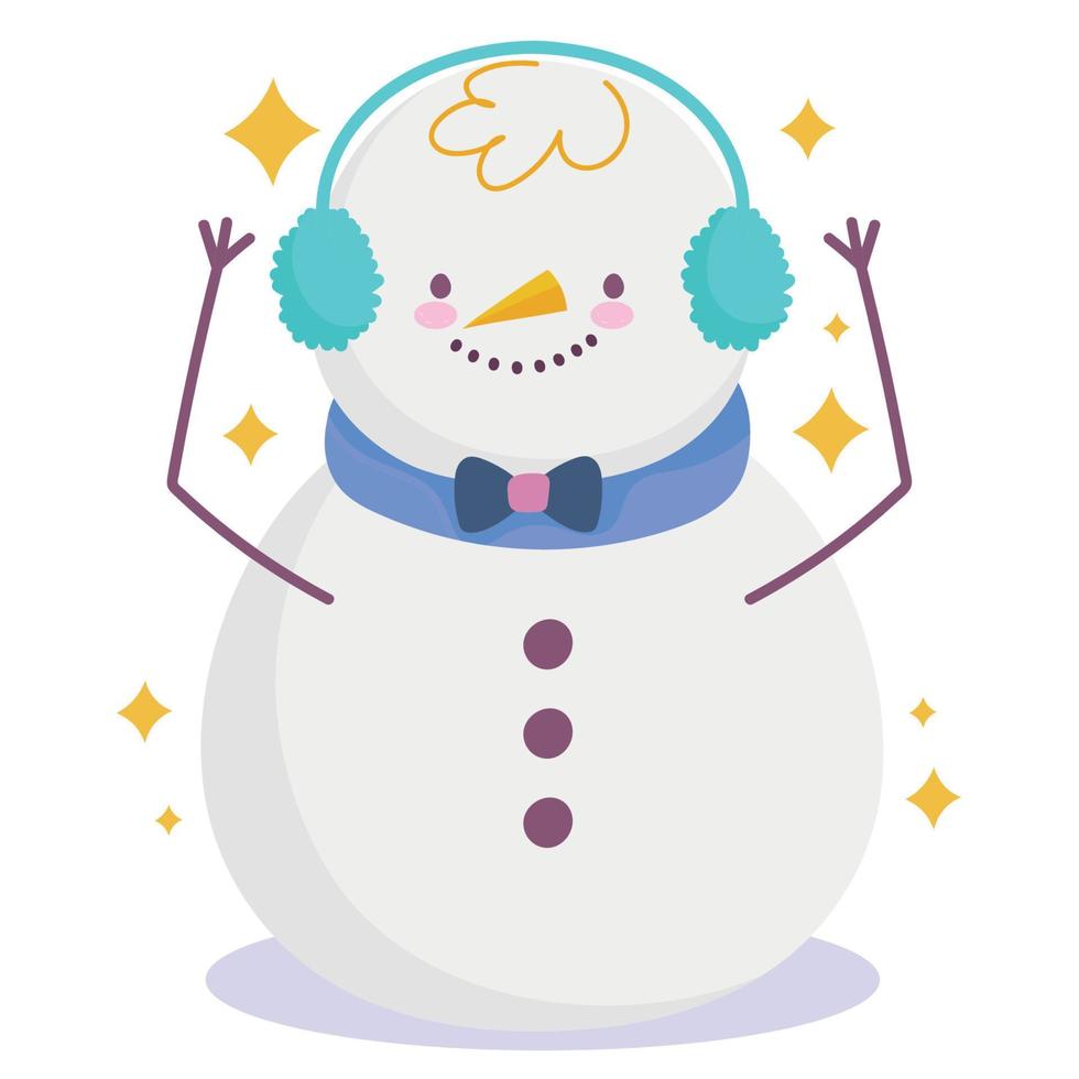 merry christmas snowman with earmuffs decoration and celebration icon vector