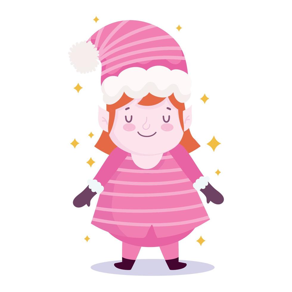 merry christmas female helper cartoon decoration and celebration icon vector