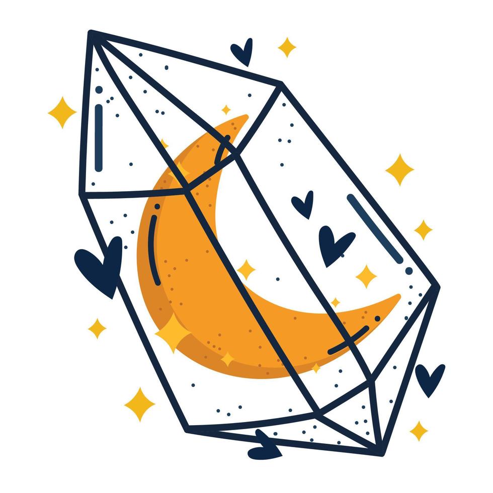 magic moon inside crystal astrology design vector
