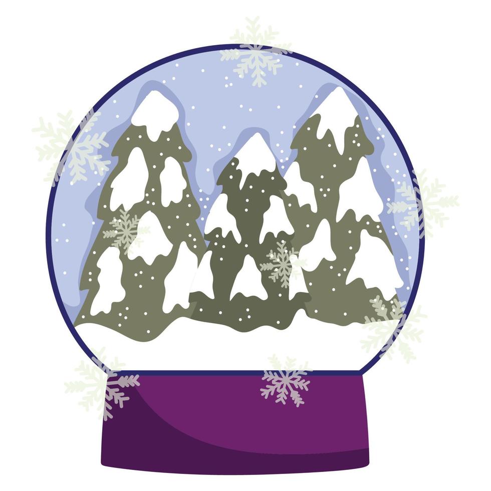 winter snowball with pine trees and snowflakes decoration vector