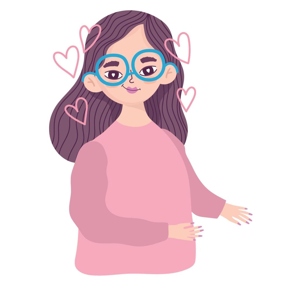 mujer joven corazones amor romántico retrato dibujos animados vector