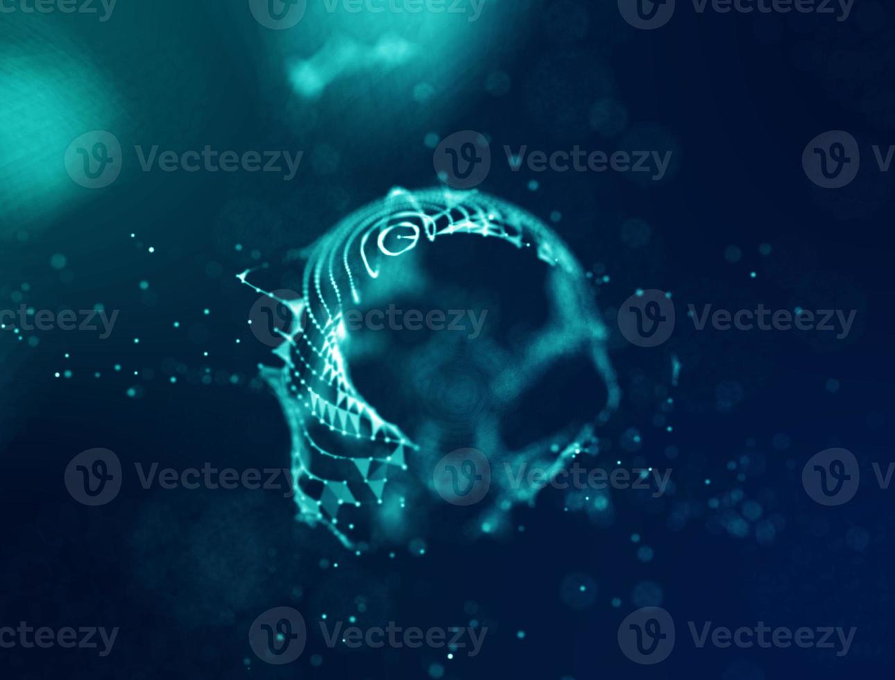 Abstract blue 3d Illuminated distorted Mesh Sphere. Elegant Abstract Destroyed Sphere. Big data visualization. photo