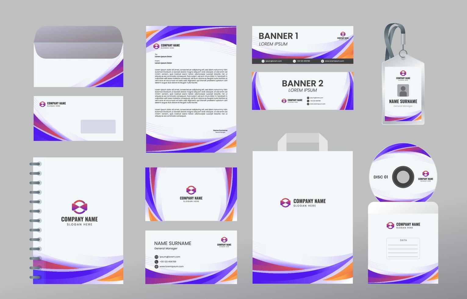 Business Stationary Kit in Purple and Yellow vector