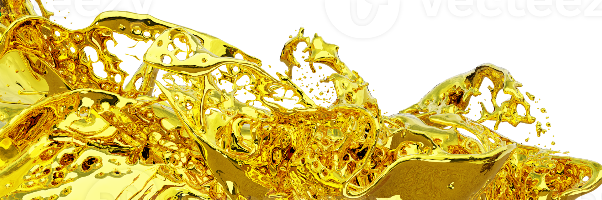 renderização 3D, respingos de líquidos de ouro, fundo fluido abstrato png