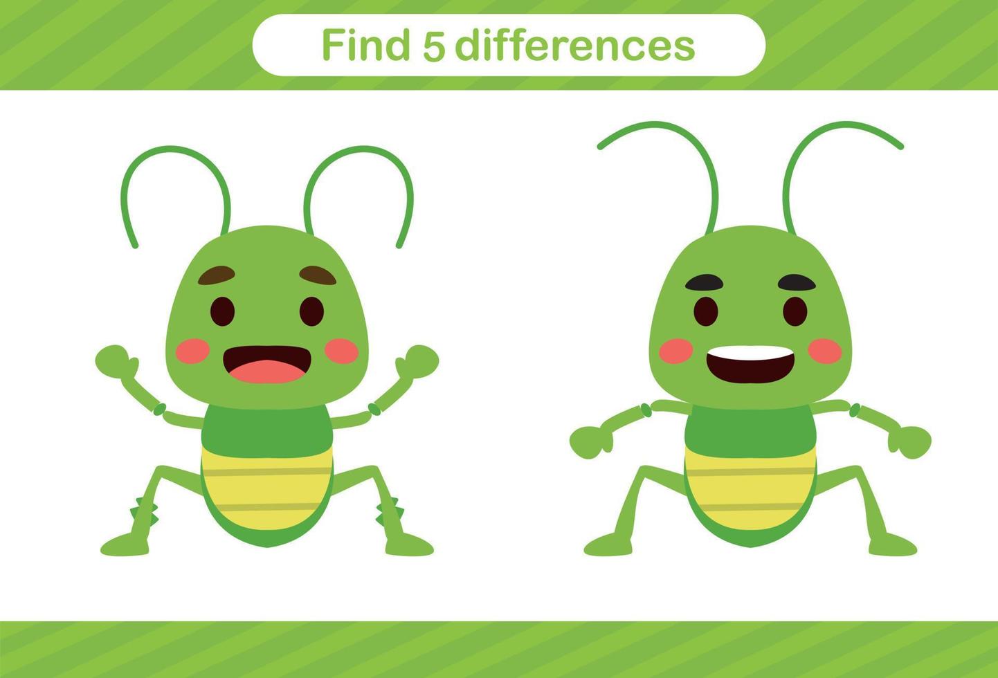 Find five differences of insect Education game for kids Educational page vector