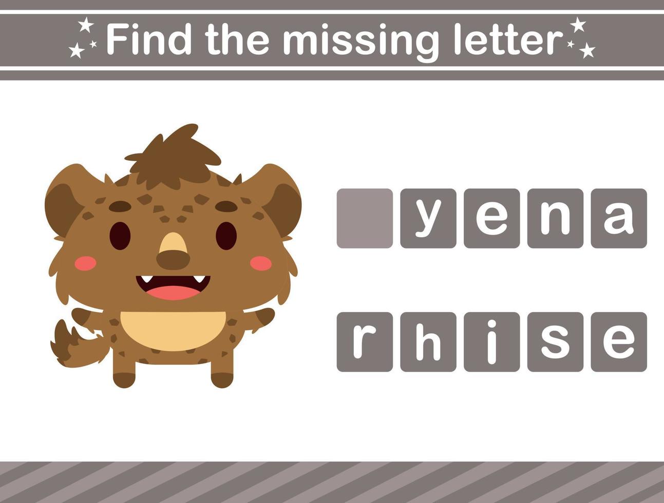 Find the missing letter of animal.suitable for preschool.Educational page for kids vector