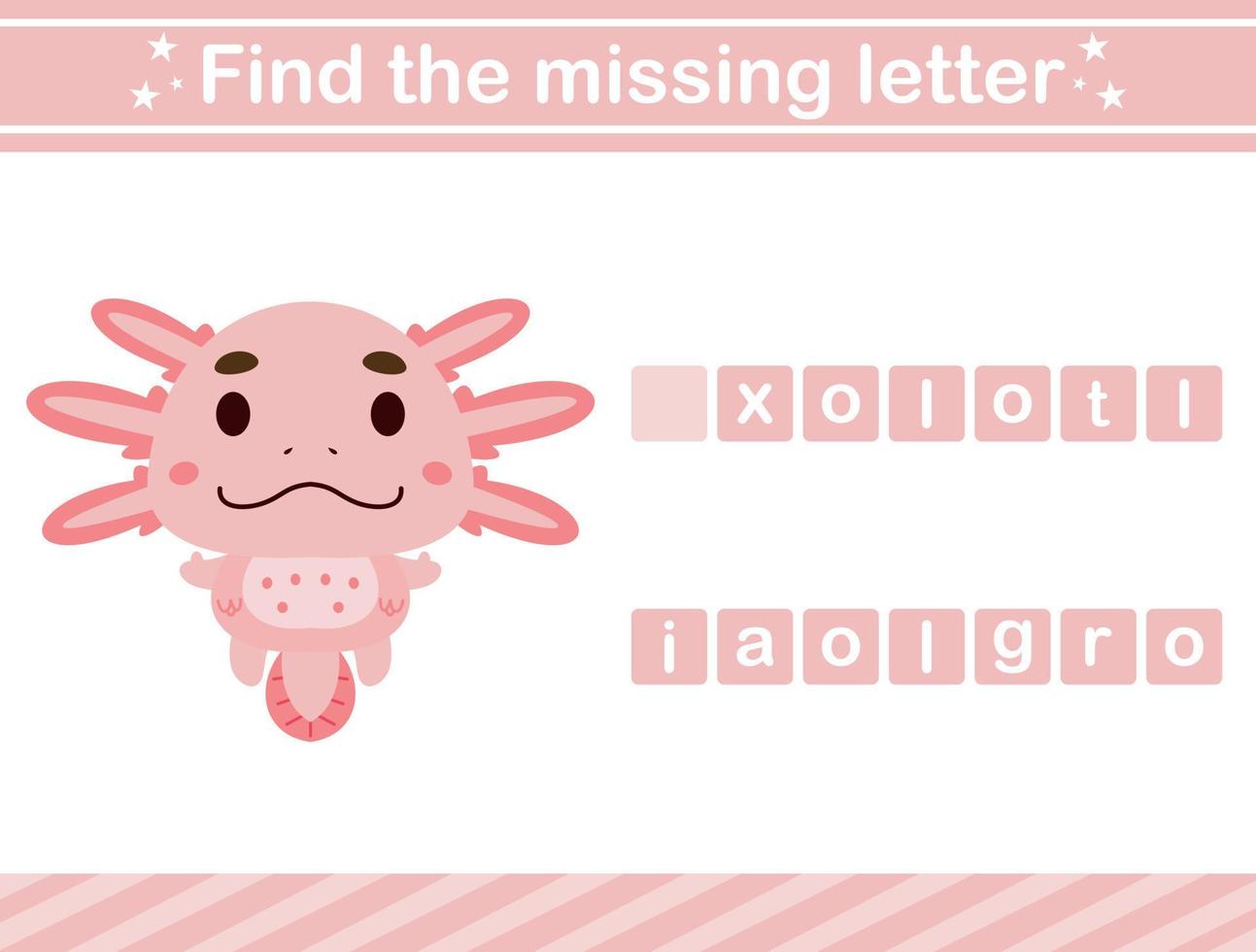 Find the missing letter of animal.suitable for preschool.Educational page for kids vector