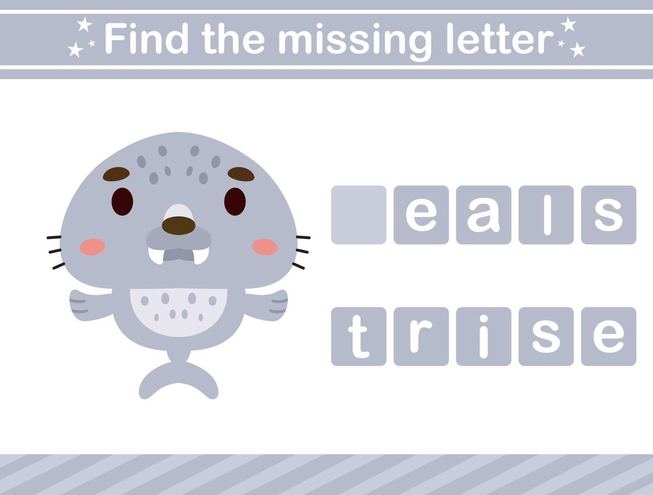 Find the missing letter of animal.suitable for preschool.Educational page for kids vector