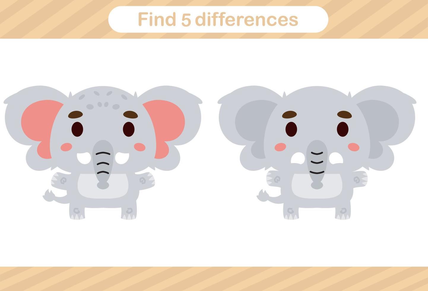 encuentra cinco diferencias del juego de educación animal para niños página educativa vector