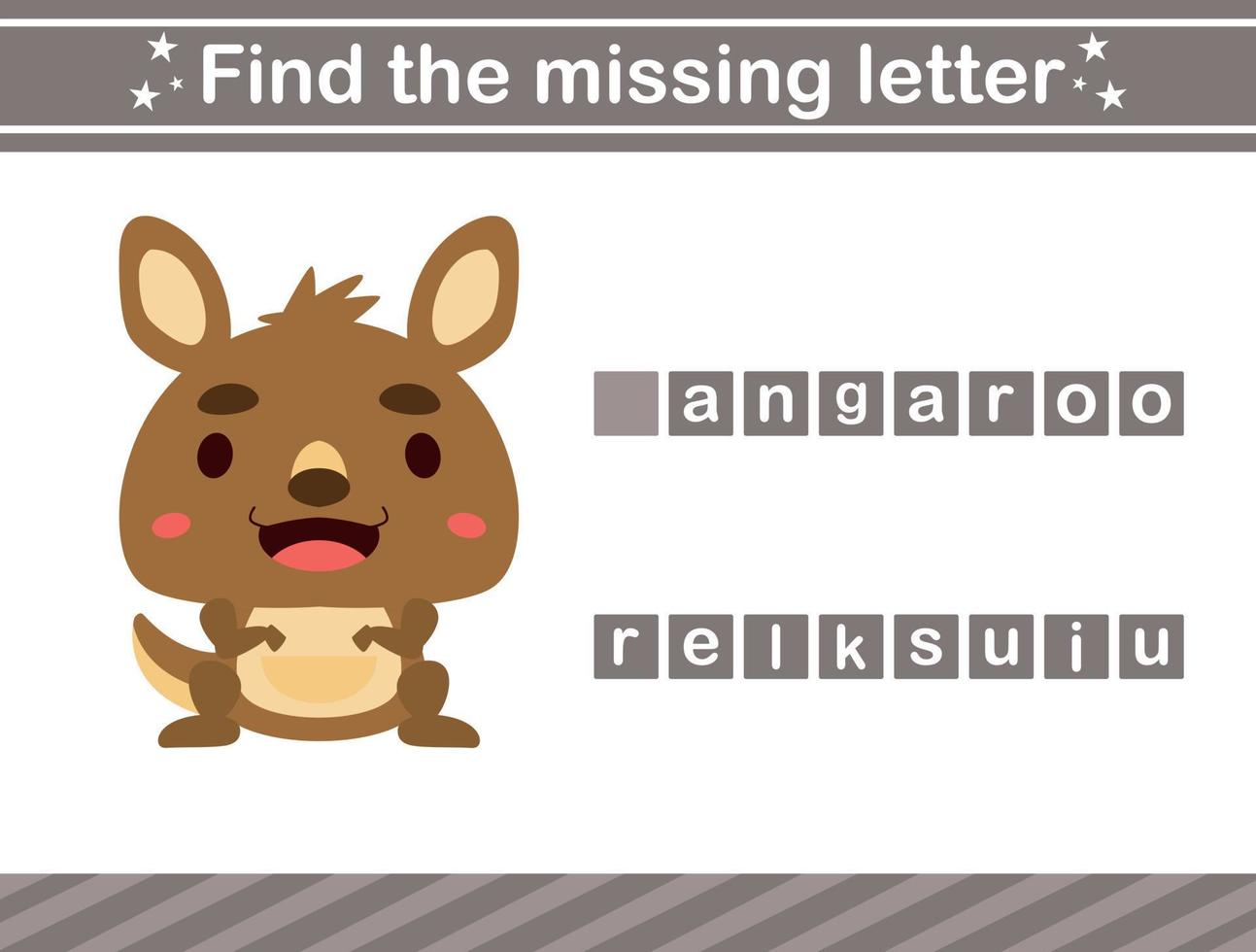 Find the missing letter of animal.suitable for preschool.Educational page for kids vector