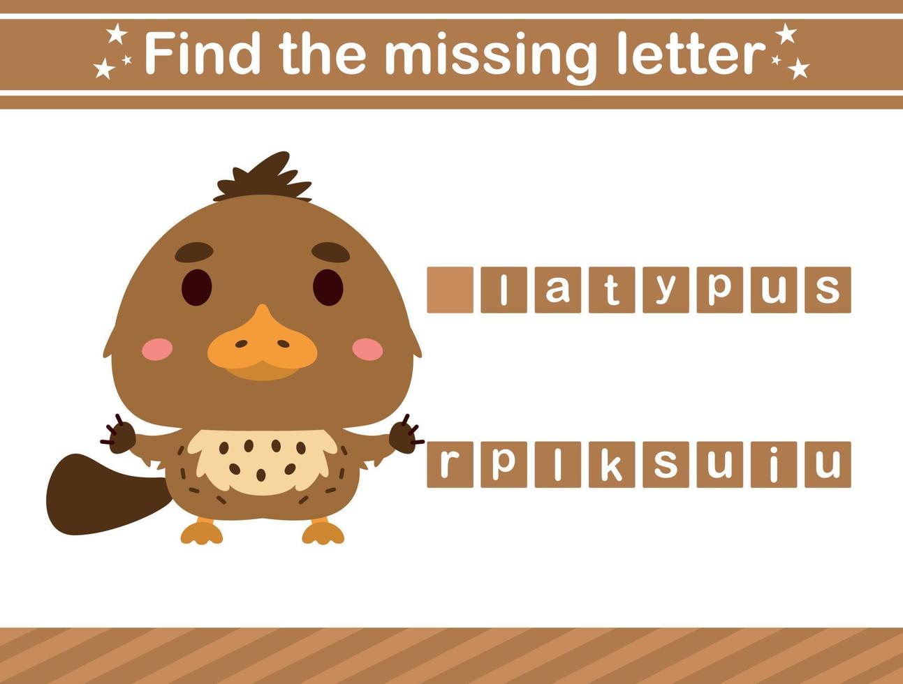 Find the missing letter of animal.suitable for preschool.Educational page for kids vector