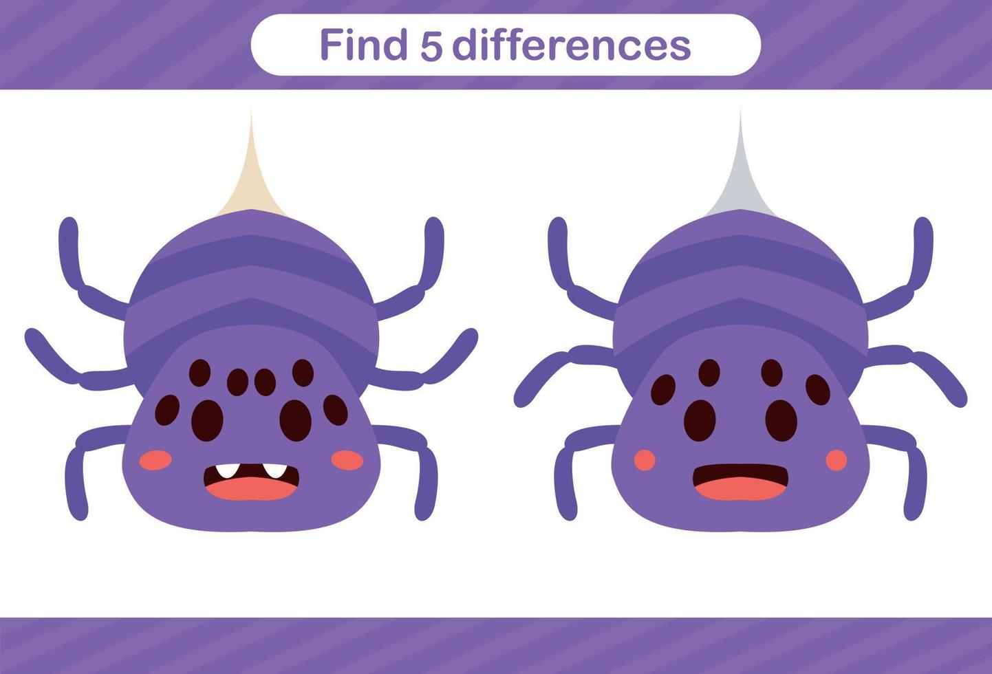 Find five differences of insect Education game for kids Educational page vector