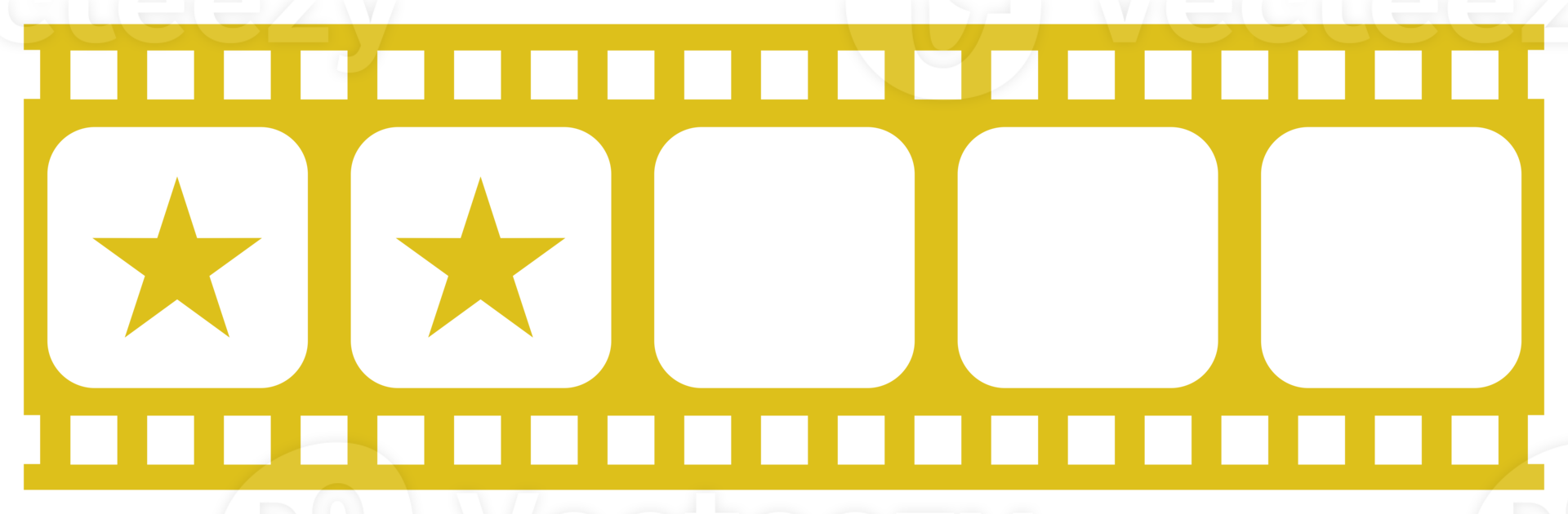Visual of the Five 5 Star Sign in the Film Stripe Silhouette. Star Rating Icon Symbol for Film or Movie Review, Pictogram, Apps, Website or Graphic Design Element. Rating 2 Star. Format PNG
