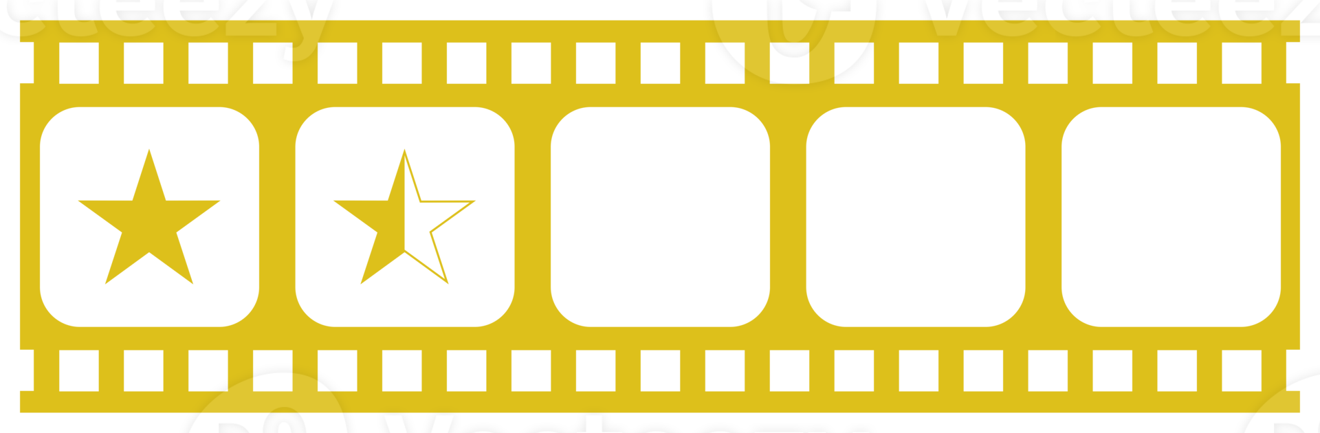 Visual of the Five 5 Star Sign in the Film Stripe Silhouette. Star Rating Icon Symbol for Film or Movie Review, Pictogram, Apps, Website or Graphic Design Element. Rating 1,5 Star. Format PNG