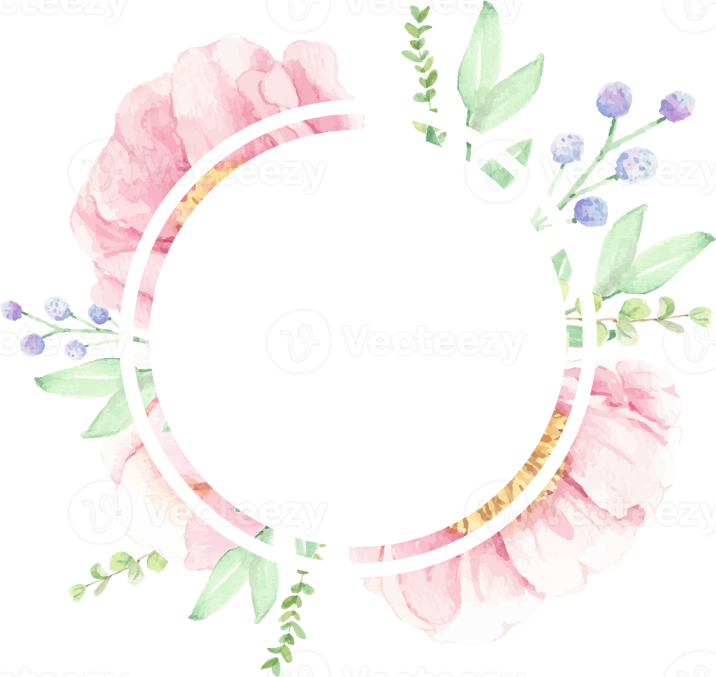 watercolor pink peony flower bouquet arrangement wreath frame png