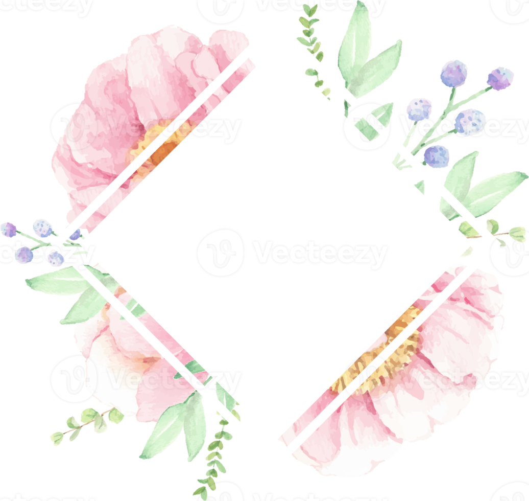 watercolor pink peony flower bouquet arrangement wreath frame png