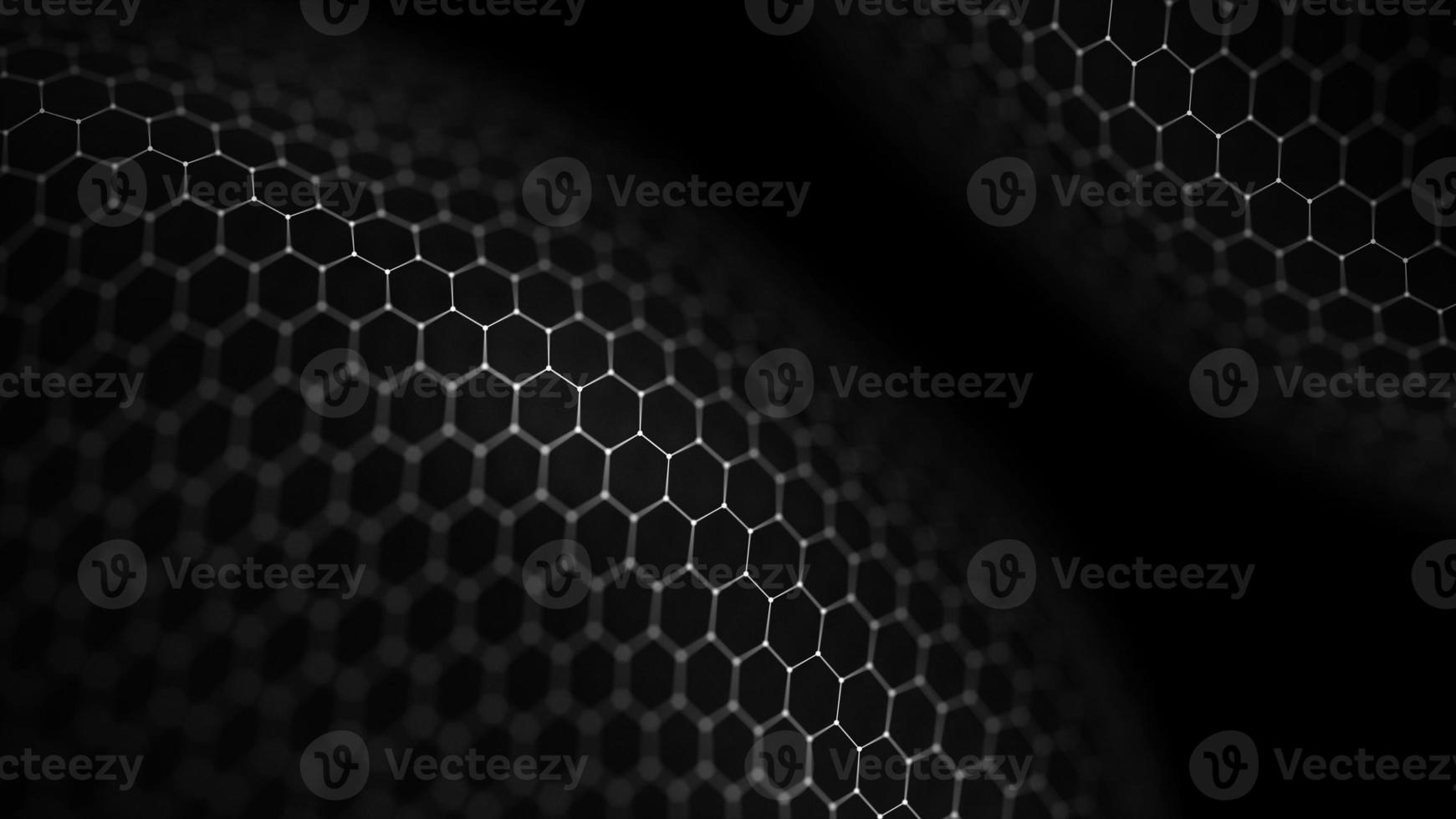 Network connection concept black background illustration. Futuristic hexagon perspective wide angle lanscape. Futuristic honeycomb concept. 3d landscape. Big data digital background. photo