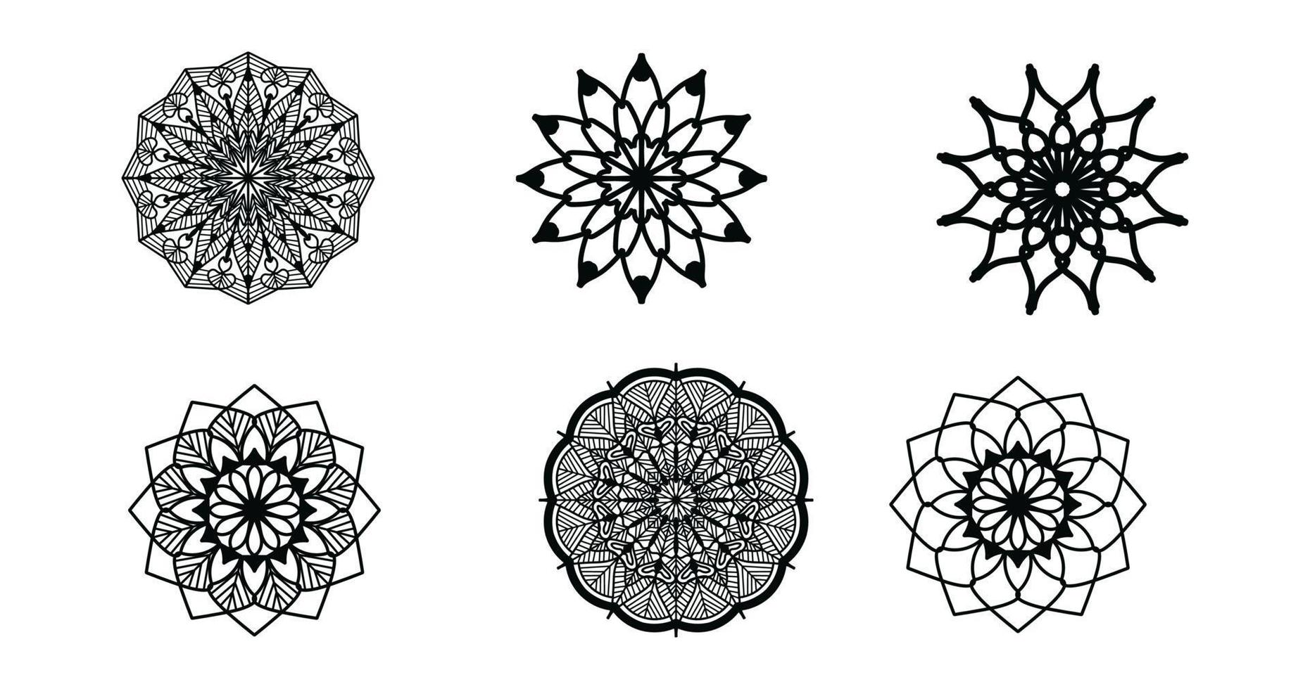 establecer mandala, mandala negro, fondo de diseño de mandala ornamental de lujo, diseño de mandala, diseño de papel tapiz de arte de libro de colorear de patrón de mandala, patrón de mosaico, mandala en blanco y negro, islam, árabe, indio vector