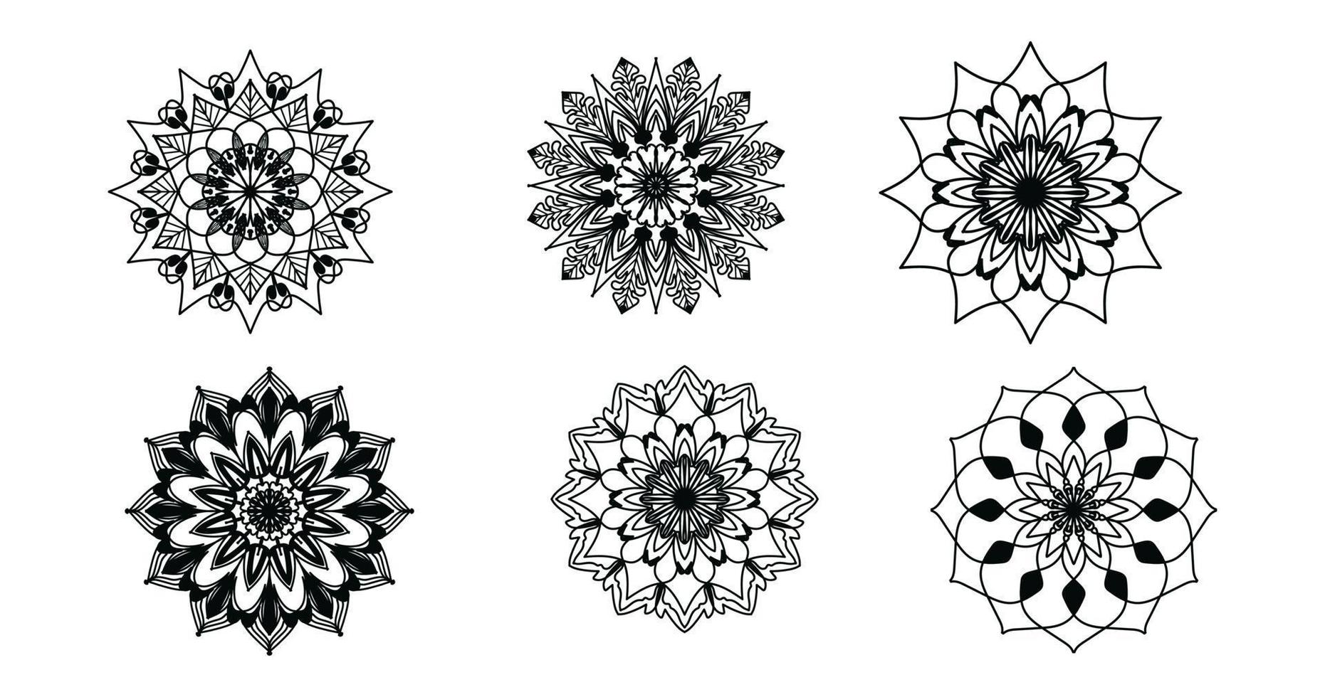 establecer mandala, mandala negro, fondo de diseño de mandala ornamental de lujo, diseño de mandala, diseño de papel tapiz de arte de libro de colorear de patrón de mandala, patrón de mosaico, mandala en blanco y negro, islam, árabe, indio vector