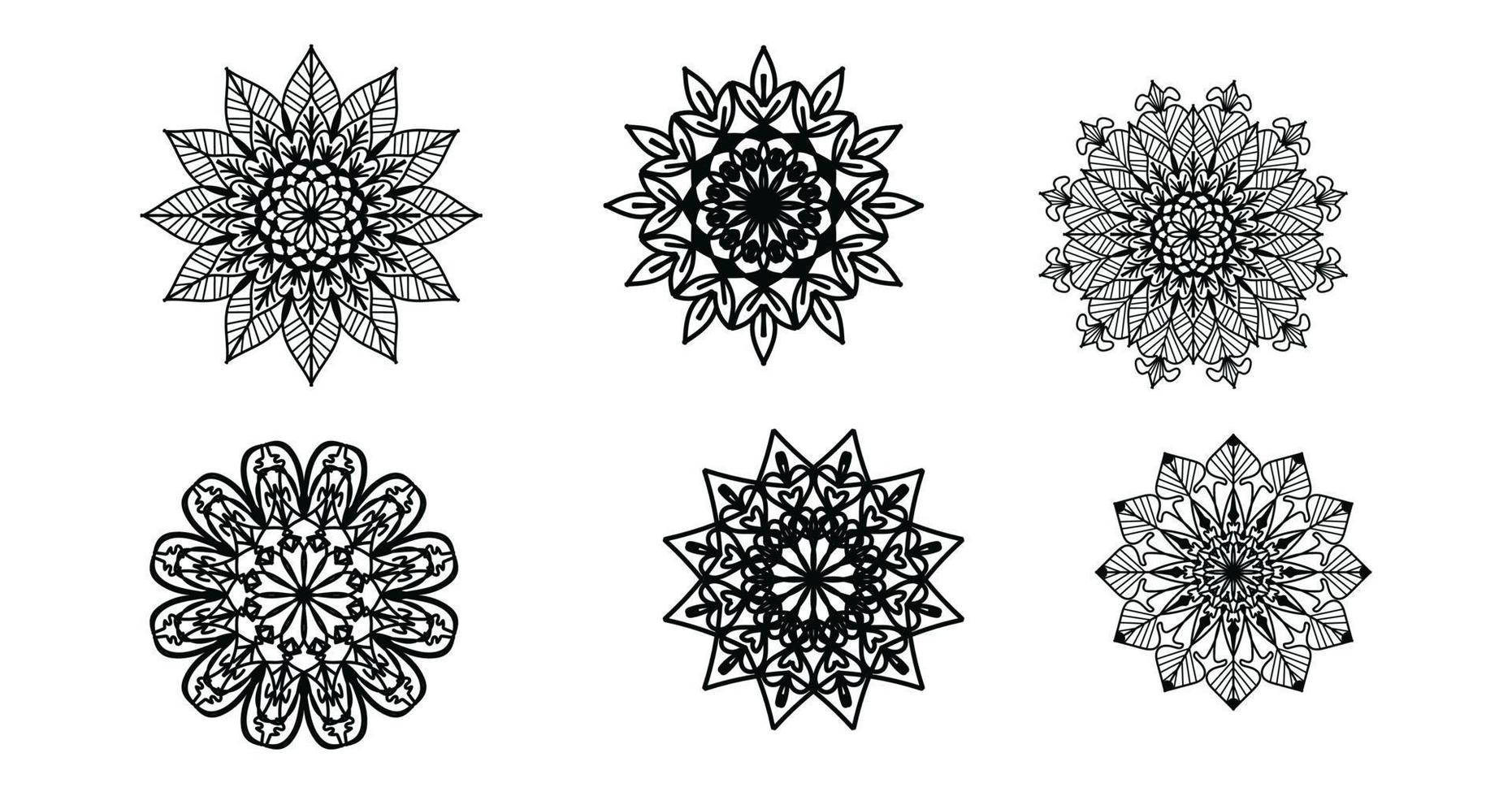 establecer mandala, mandala negro, fondo de diseño de mandala ornamental de lujo, diseño de mandala, diseño de papel tapiz de arte de libro de colorear de patrón de mandala, patrón de mosaico, mandala en blanco y negro, islam, árabe, indio vector