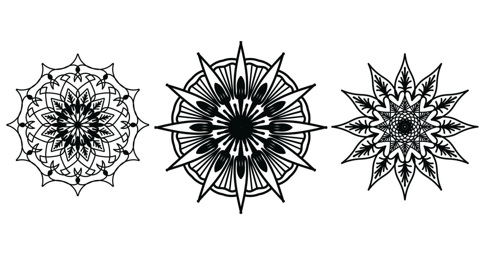 establecer mandala, mandala negro, fondo de diseño de mandala ornamental de lujo, diseño de mandala, diseño de papel tapiz de arte de libro de colorear de patrón de mandala, patrón de mosaico, mandala en blanco y negro, islam, árabe, indio vector