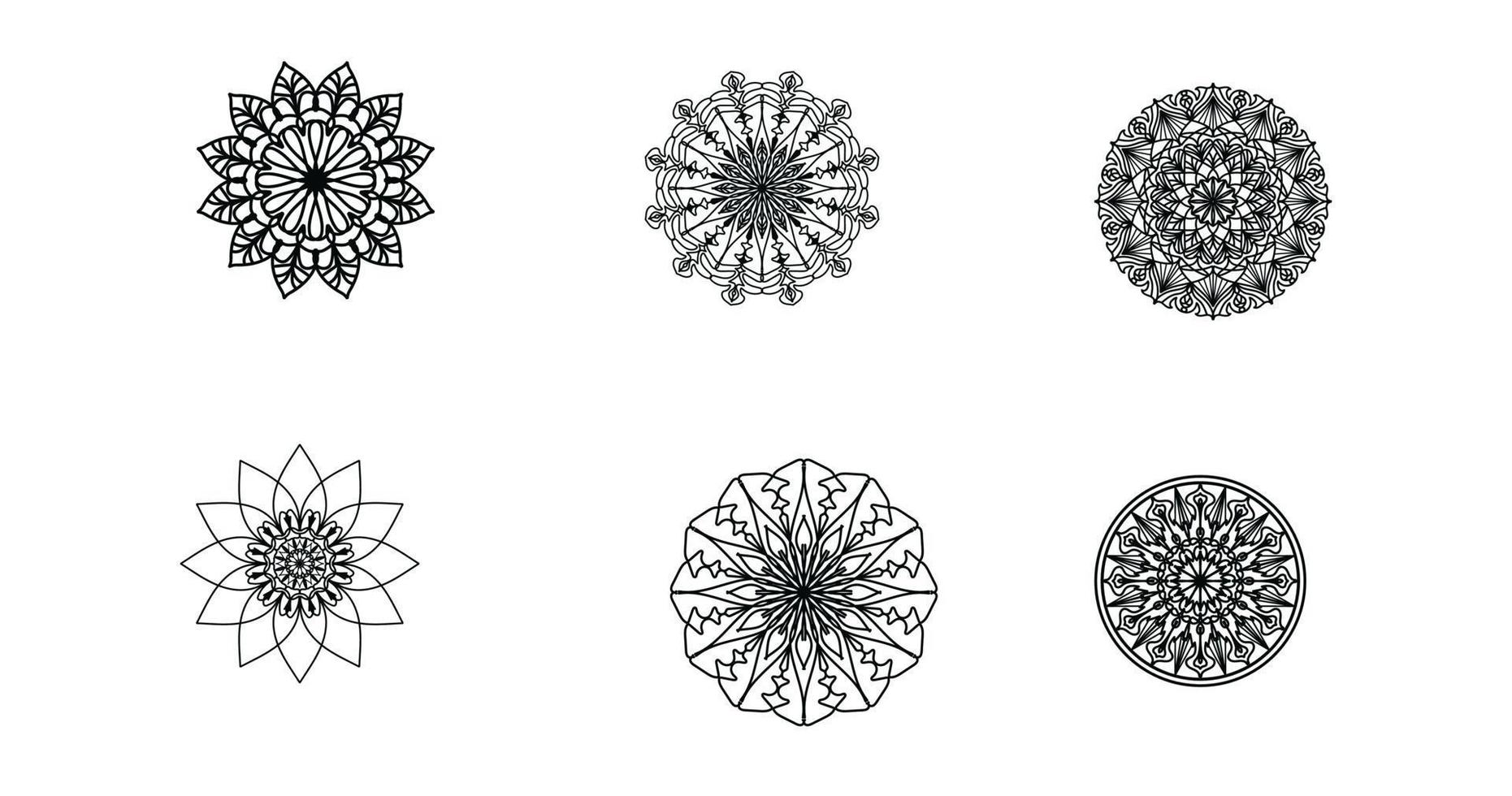 establecer mandala, mandala negro, fondo de diseño de mandala ornamental de lujo, diseño de mandala, diseño de papel tapiz de arte de libro de colorear de patrón de mandala, patrón de mosaico, mandala en blanco y negro, islam, árabe, indio vector