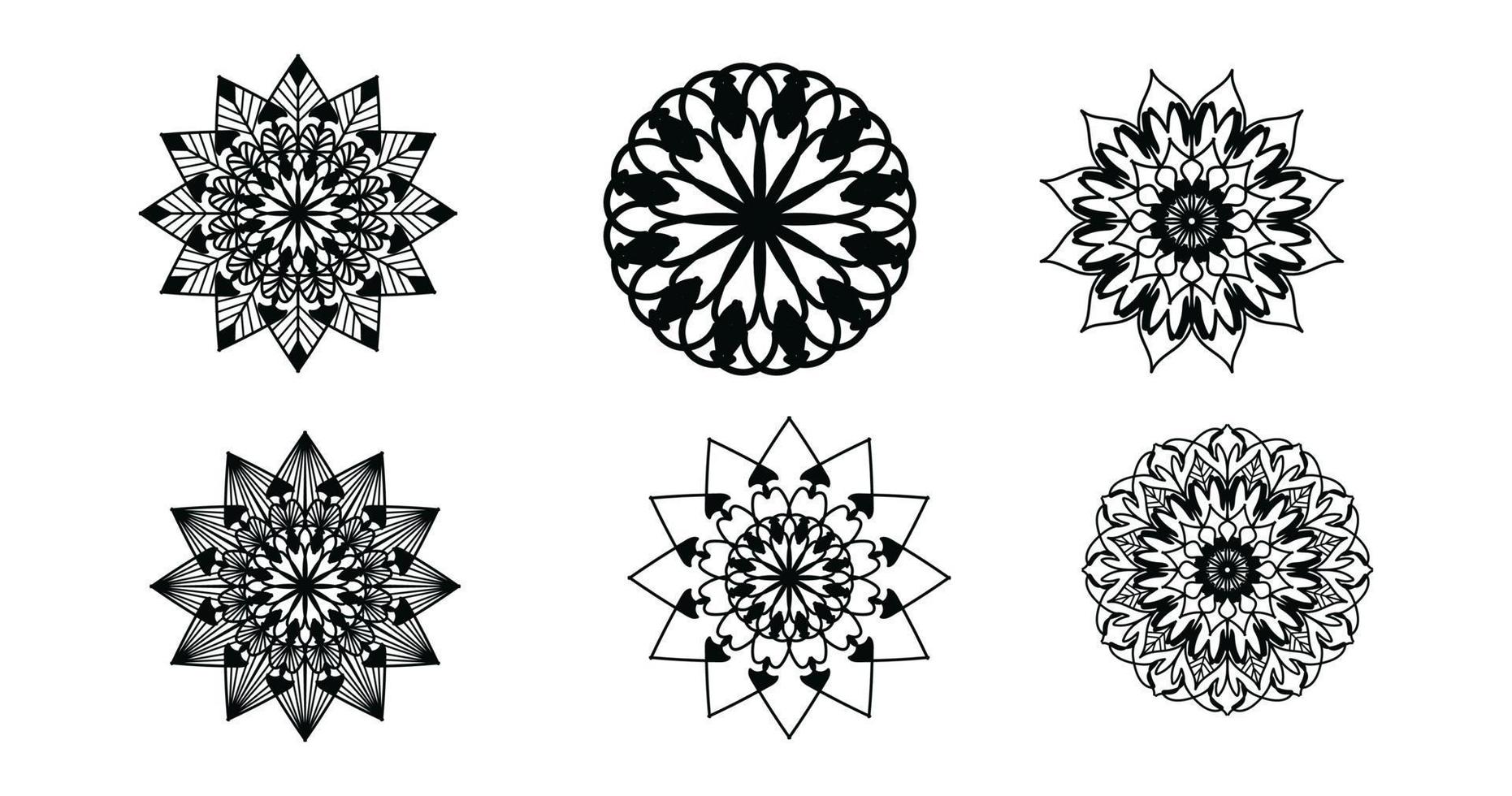 establecer mandala, mandala negro, fondo de diseño de mandala ornamental de lujo, diseño de mandala, diseño de papel tapiz de arte de libro de colorear de patrón de mandala, patrón de mosaico, mandala en blanco y negro, islam, árabe, indio vector