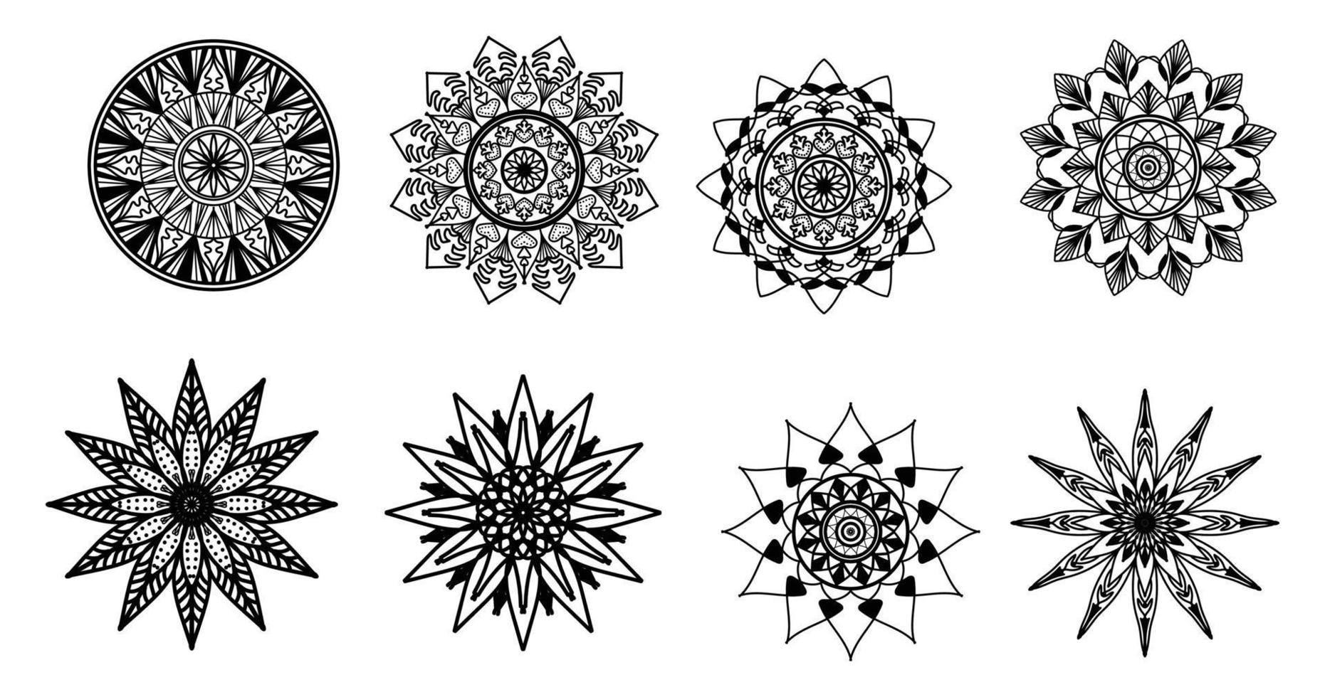 establecer mandala, mandala negro, fondo de diseño de mandala ornamental de lujo, diseño de mandala, diseño de papel tapiz de arte de libro de colorear de patrón de mandala, patrón de mosaico, mandala en blanco y negro, islam, árabe, indio vector