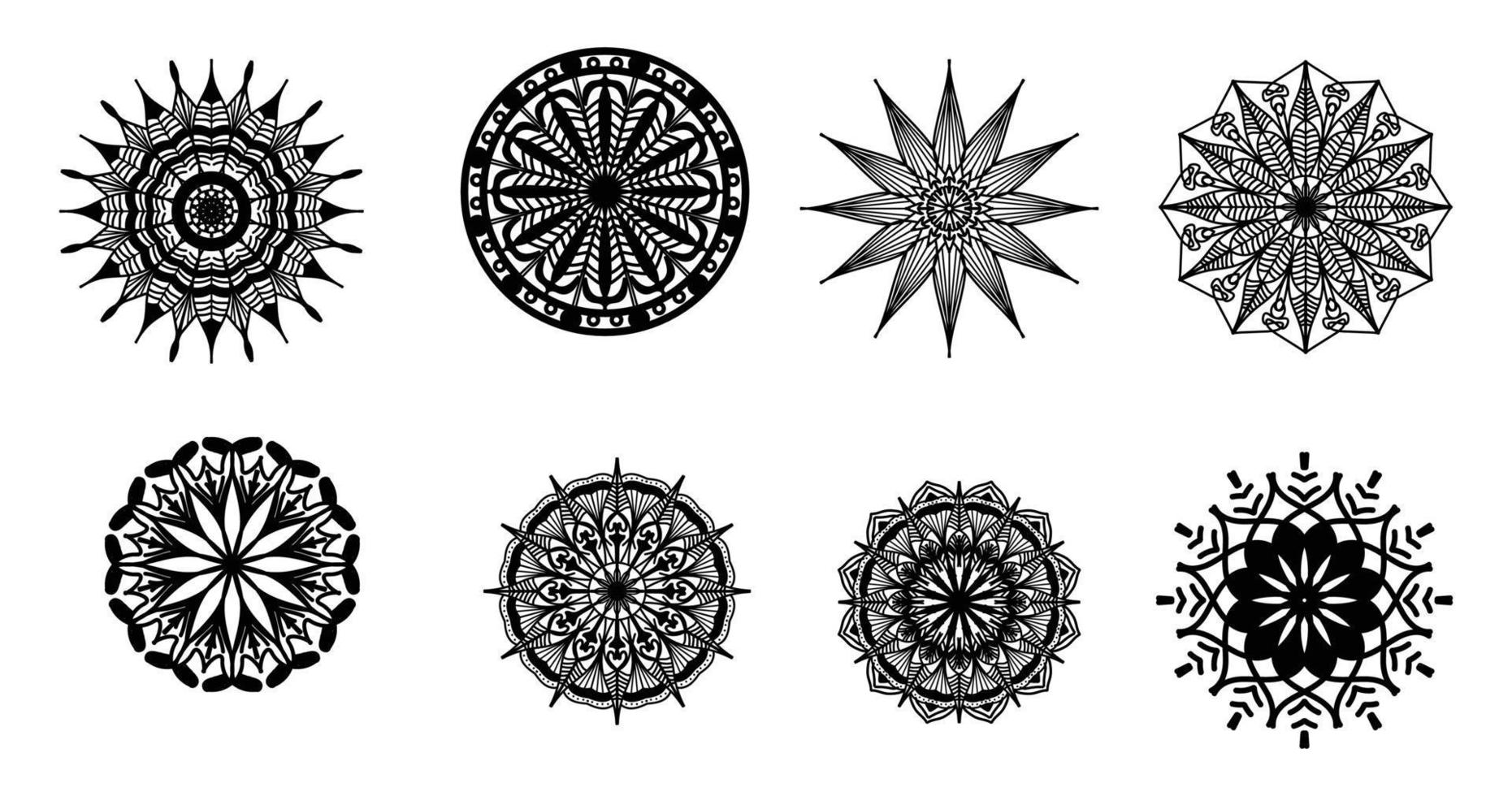 establecer mandala, mandala negro, fondo de diseño de mandala ornamental de lujo, diseño de mandala, diseño de papel tapiz de arte de libro de colorear de patrón de mandala, patrón de mosaico, mandala en blanco y negro, islam, árabe, indio vector