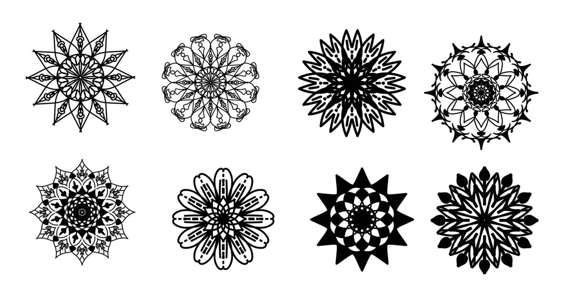 establecer mandala, mandala negro, fondo de diseño de mandala ornamental de lujo, diseño de mandala, diseño de papel tapiz de arte de libro de colorear de patrón de mandala, patrón de mosaico, mandala en blanco y negro, islam, árabe, indio vector