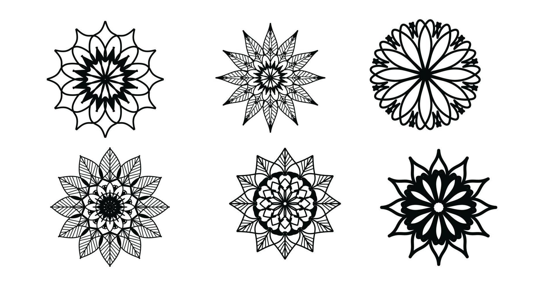 establecer mandala, mandala negro, fondo de diseño de mandala ornamental de lujo, diseño de mandala, diseño de papel tapiz de arte de libro de colorear de patrón de mandala, patrón de mosaico, mandala en blanco y negro, islam, árabe, indio vector