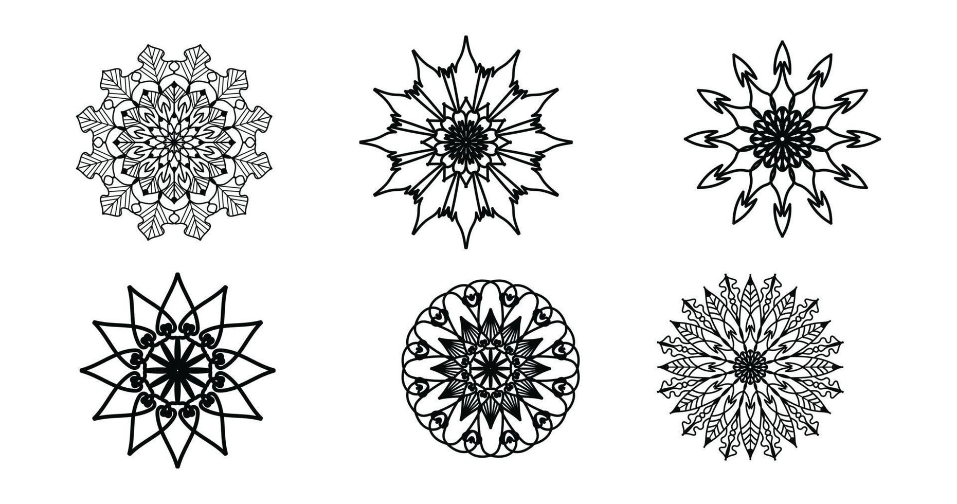 establecer mandala, mandala negro, fondo de diseño de mandala ornamental de lujo, diseño de mandala, diseño de papel tapiz de arte de libro de colorear de patrón de mandala, patrón de mosaico, mandala en blanco y negro, islam, árabe, indio vector