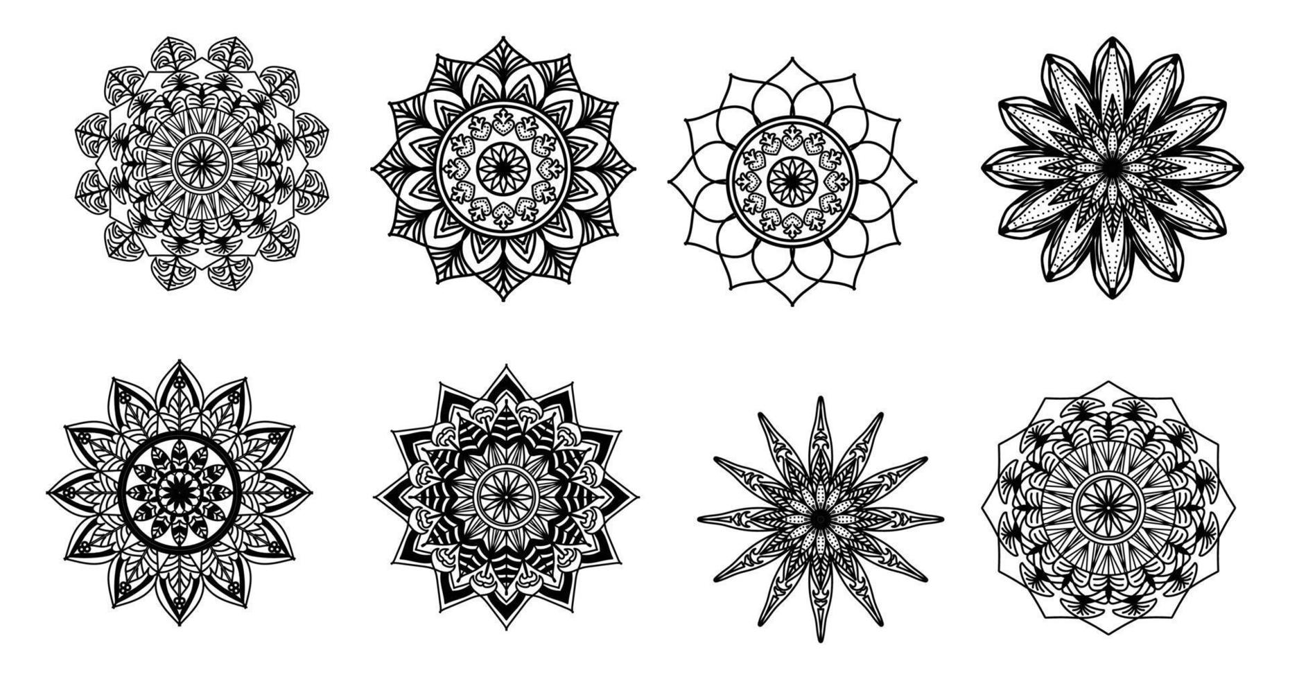 establecer mandala, mandala negro, fondo de diseño de mandala ornamental de lujo, diseño de mandala, diseño de papel tapiz de arte de libro de colorear de patrón de mandala, patrón de mosaico, mandala en blanco y negro, islam, árabe, indio vector