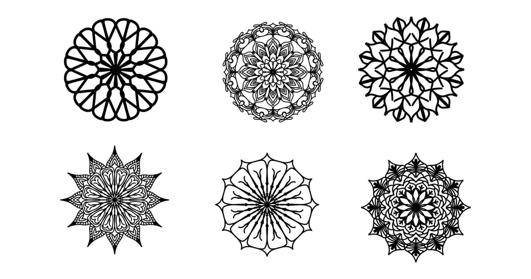 establecer mandala, mandala negro, fondo de diseño de mandala ornamental de lujo, diseño de mandala, diseño de papel tapiz de arte de libro de colorear de patrón de mandala, patrón de mosaico, mandala en blanco y negro, islam, árabe, indio vector