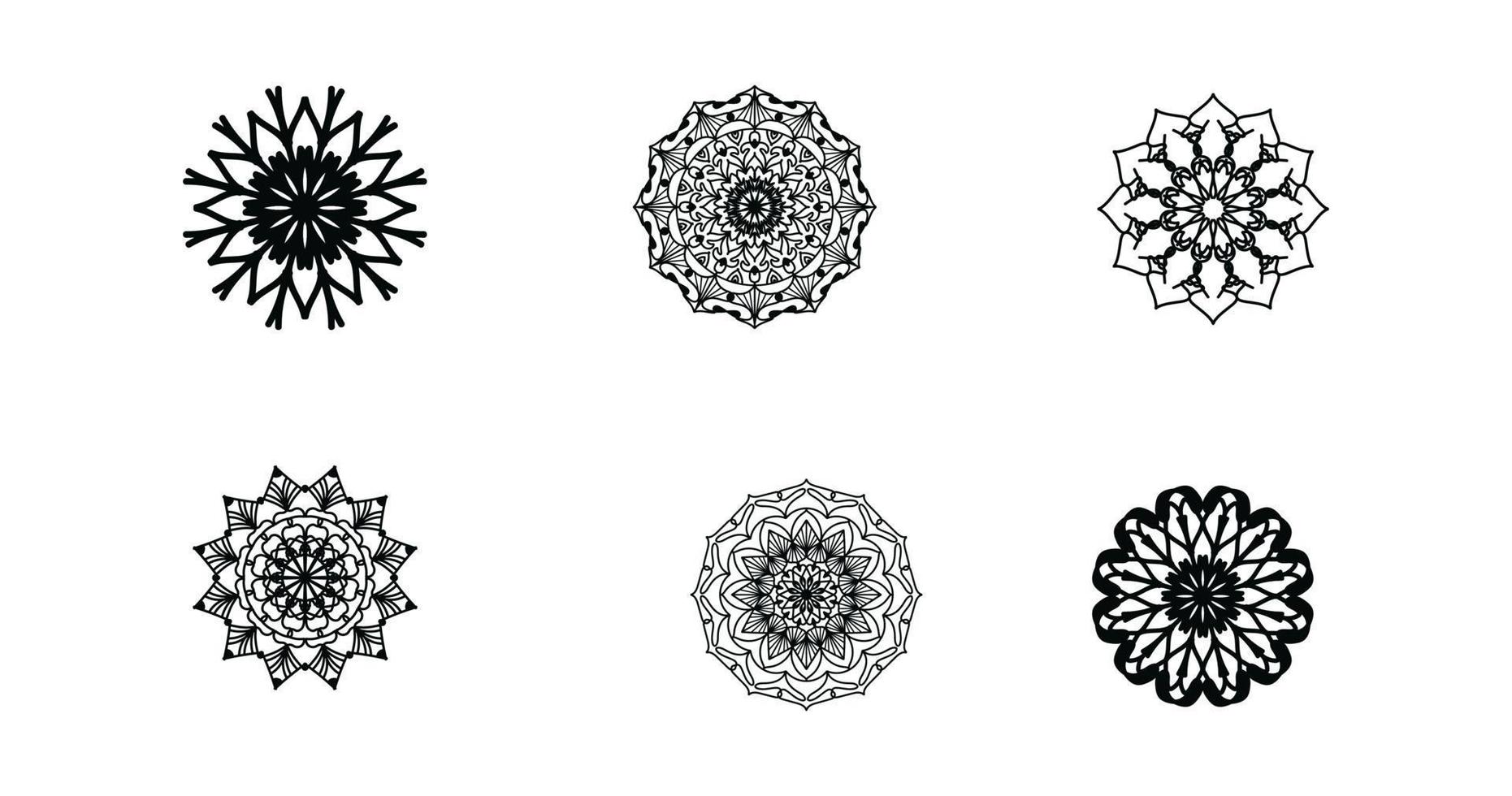 establecer mandala, mandala negro, fondo de diseño de mandala ornamental de lujo, diseño de mandala, diseño de papel tapiz de arte de libro de colorear de patrón de mandala, patrón de mosaico, mandala en blanco y negro, islam, árabe, indio vector