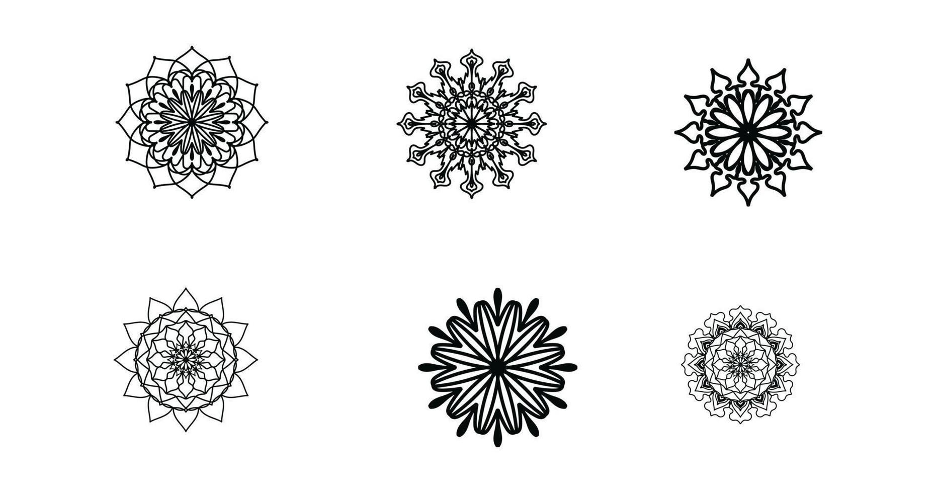 establecer mandala, mandala negro, fondo de diseño de mandala ornamental de lujo, diseño de mandala, diseño de papel tapiz de arte de libro de colorear de patrón de mandala, patrón de mosaico, mandala en blanco y negro, islam, árabe, indio vector