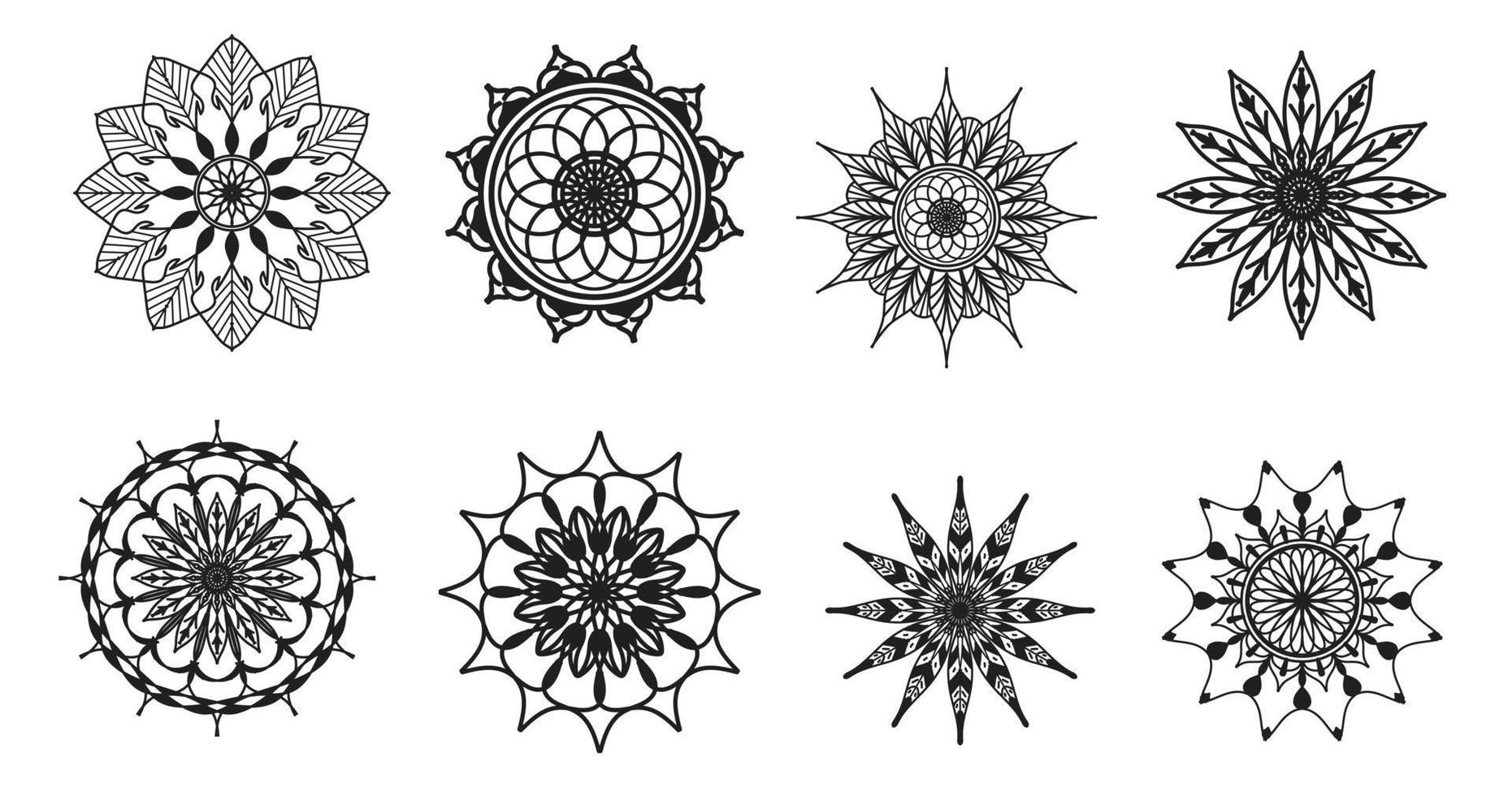 establecer mandala, mandala negro, fondo de diseño de mandala ornamental de lujo, diseño de mandala, diseño de papel tapiz de arte de libro de colorear de patrón de mandala, patrón de mosaico, mandala en blanco y negro, islam, árabe, indio vector