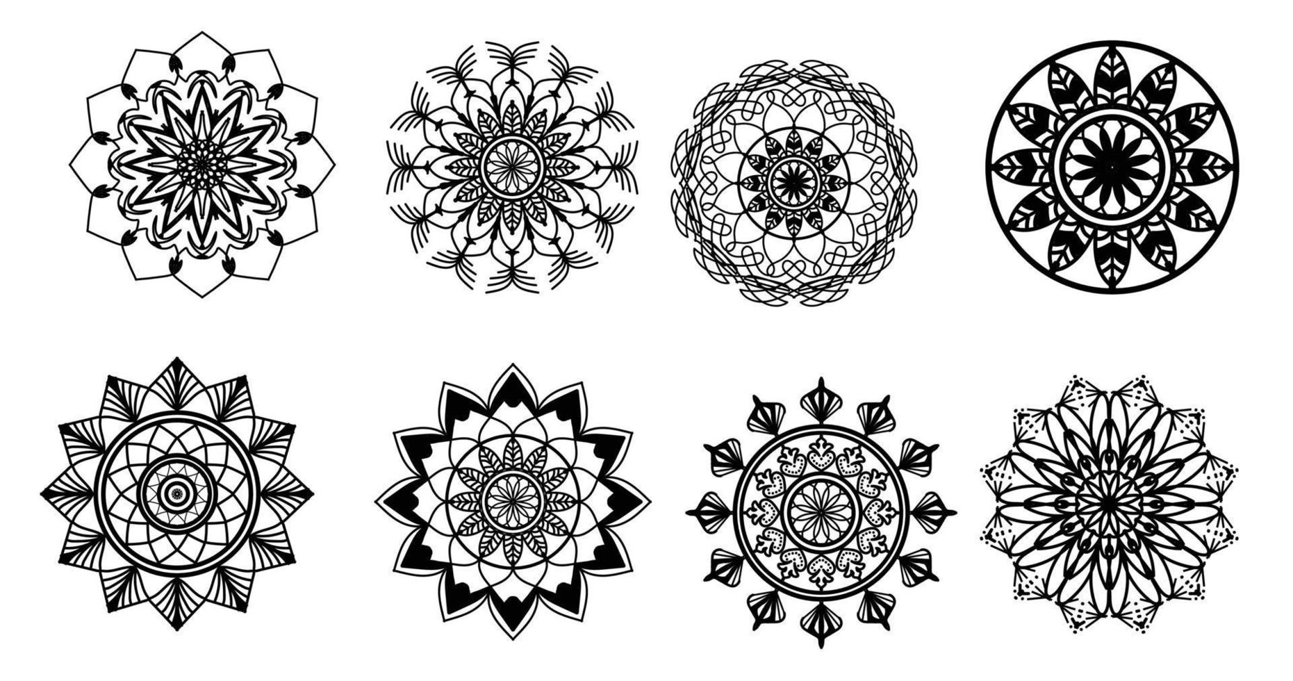 Set mandala, Black mandala, luxury ornamental mandala design background,mandala design,Mandala pattern Coloring book Art wallpaper design, tile pattern,Black and White mandala,Islam, Arabic, Indian vector